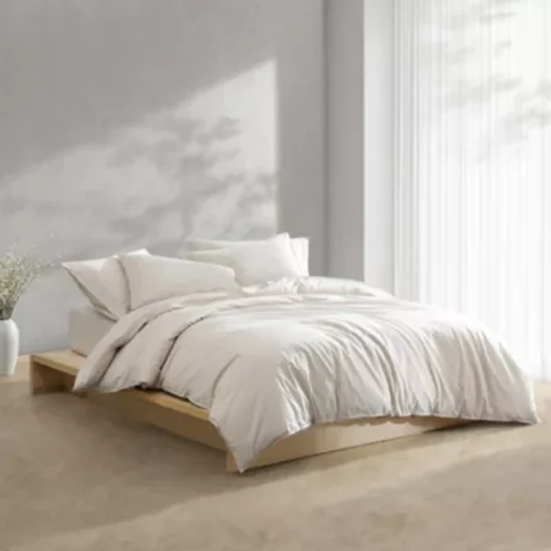 Washed Percale Grey Queen Comforter-Sham Set-3 Piece