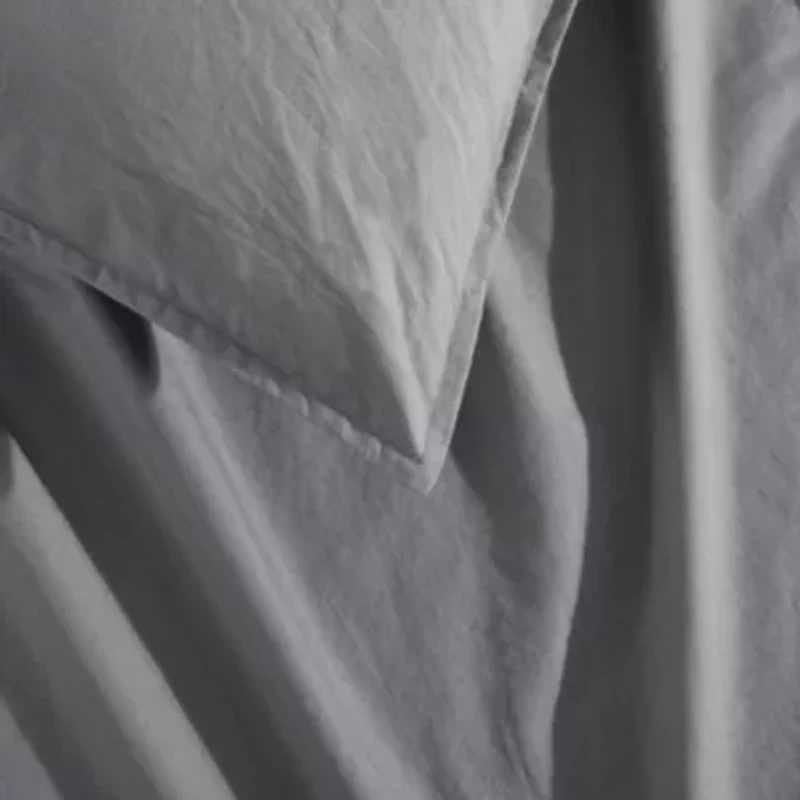 Washed Percale Brown Queen Duvet Cover Set-3 Piece