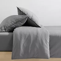 Washed Percale Brown Queen Duvet Cover Set-3 Piece