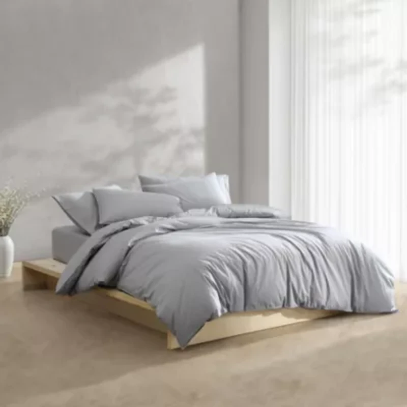Washed Percale Brown Queen Duvet Cover Set-3 Piece