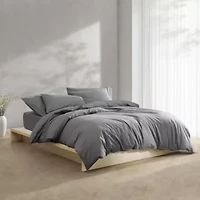Washed Percale Brown Queen Duvet Cover Set-3 Piece