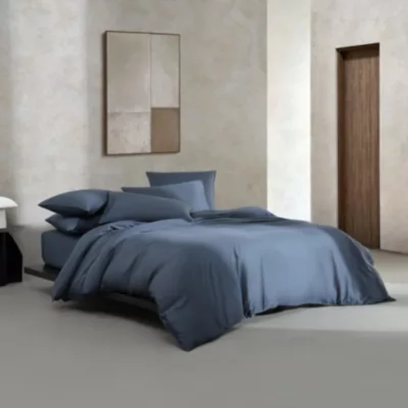 Organic Earth Solid Blue Queen Duvet Cover Set-3 Piece