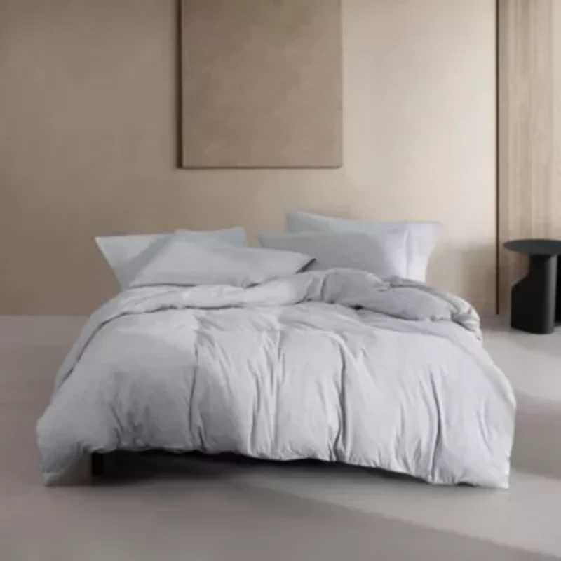 Modern Cotton Melange Grey King Comforter-Sham Set-3 Piece