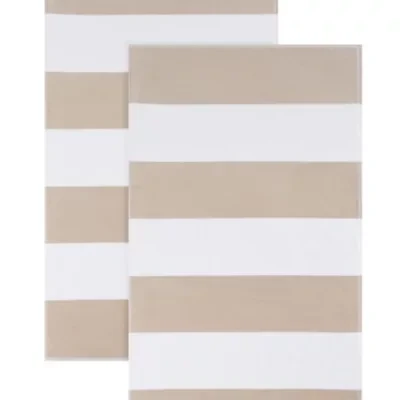 Poolside Beige Beach Towel Yarn-Dye Stripe-2 Piece