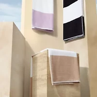 Poolside Beige Beach Towel Yarn-Dye Stripe-2 Piece