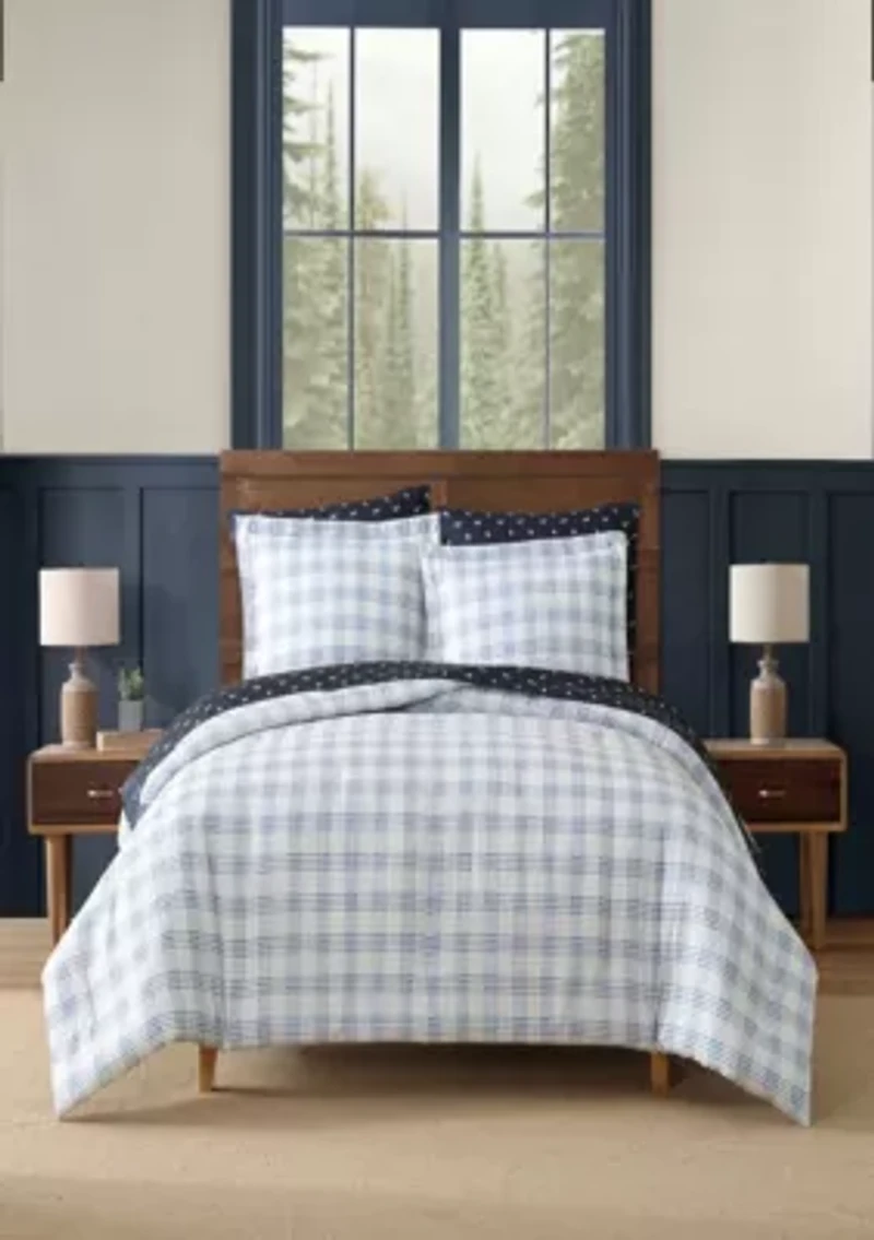 Beach Pine Plaid Microfiber Comforter Set