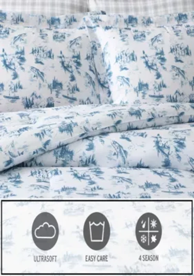 Fish Town Toile Microfiber Comforter Set