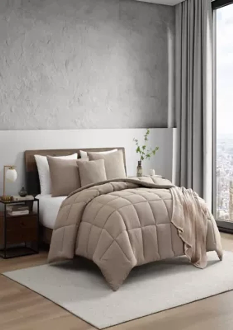 Solid Box Stitch Microfiber Comforter Set