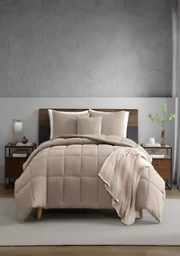 Solid Box Stitch Microfiber Comforter Set