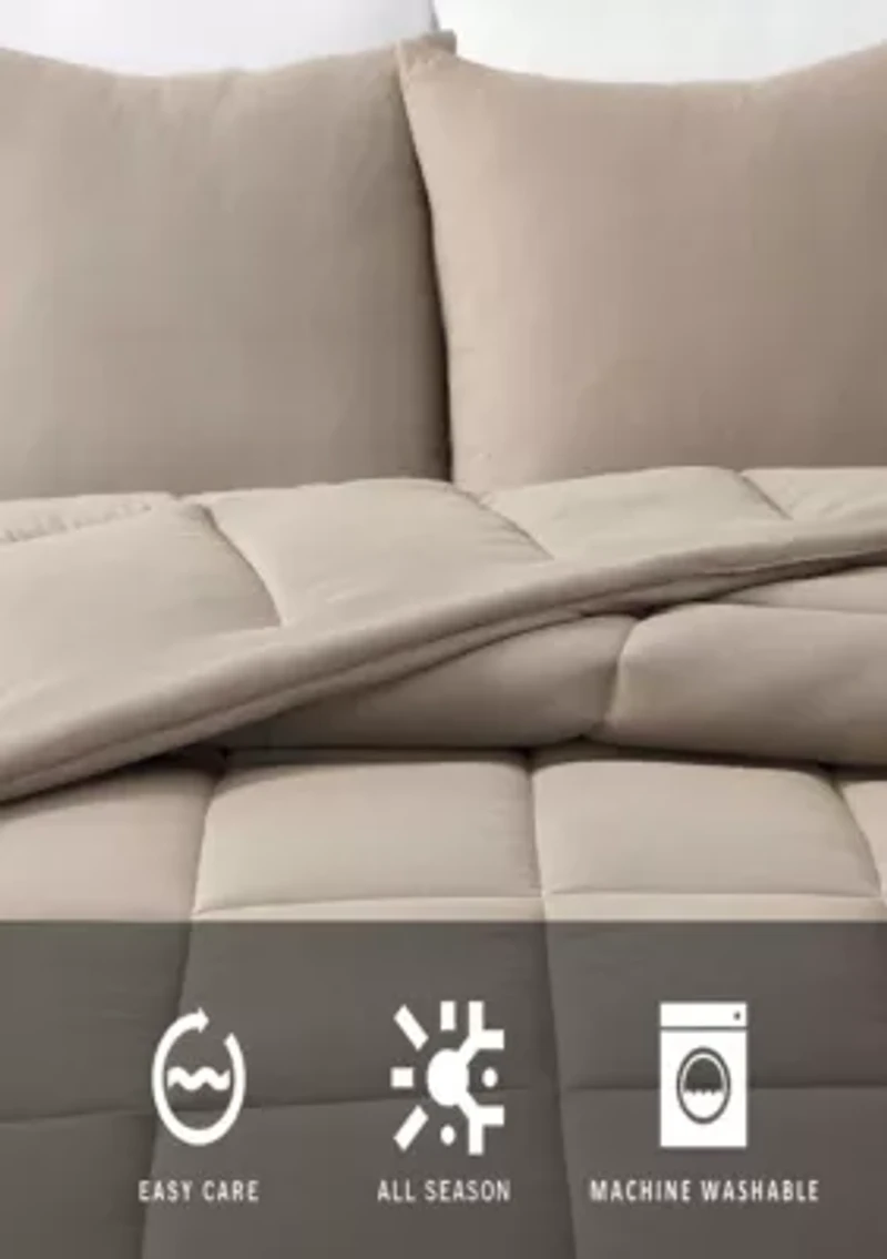 Solid Box Stitch Microfiber Comforter Set