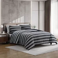 Banded Stripe Grid Microfiber Comforter Set