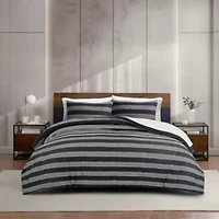 Banded Stripe Grid Microfiber Comforter Set