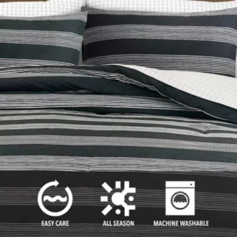 Banded Stripe Grid Microfiber Comforter Set