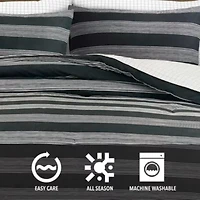 Banded Stripe Grid Microfiber Comforter Set
