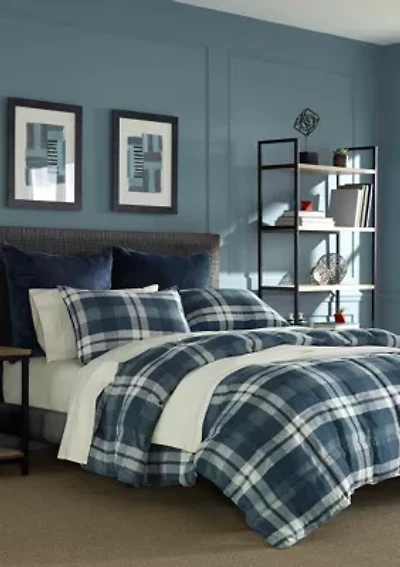 Crossview Plaid Navy Microsuede Comforter Sham Set