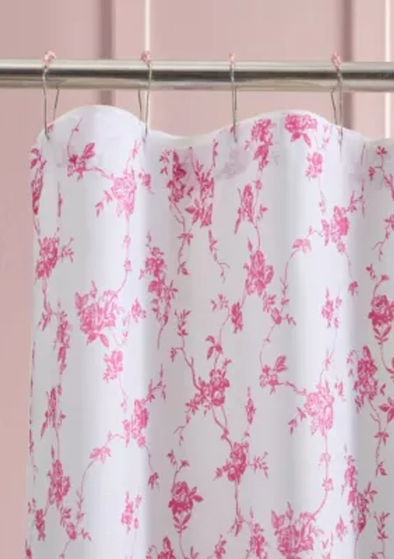 Floral Toile Microfiber Shower Curtain Set