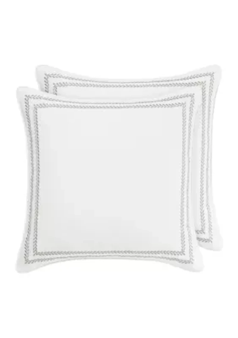 Stitched Vine Leaf 2-Piece Solid Cotton European Shams