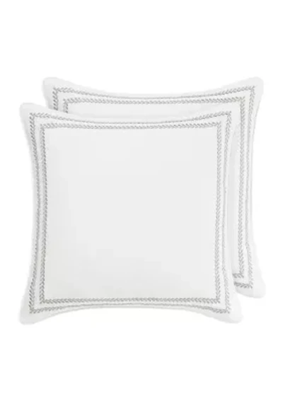 Stitched Vine Leaf 2-Piece Solid Cotton European Shams