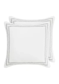 Stitched Vine Leaf 2-Piece Solid Cotton European Shams