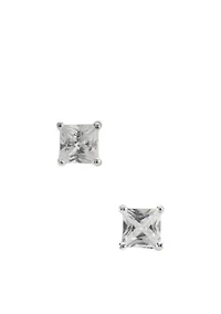 Princess Cut 5 Millimeter Basket Set Cubic Zirconia Earrings in Sterling Silver