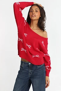 Graphic Off-Shoulder Sweater