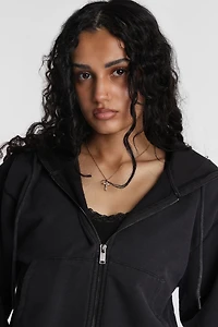 Chandail à capuche en molleton mi-long zippé délavé