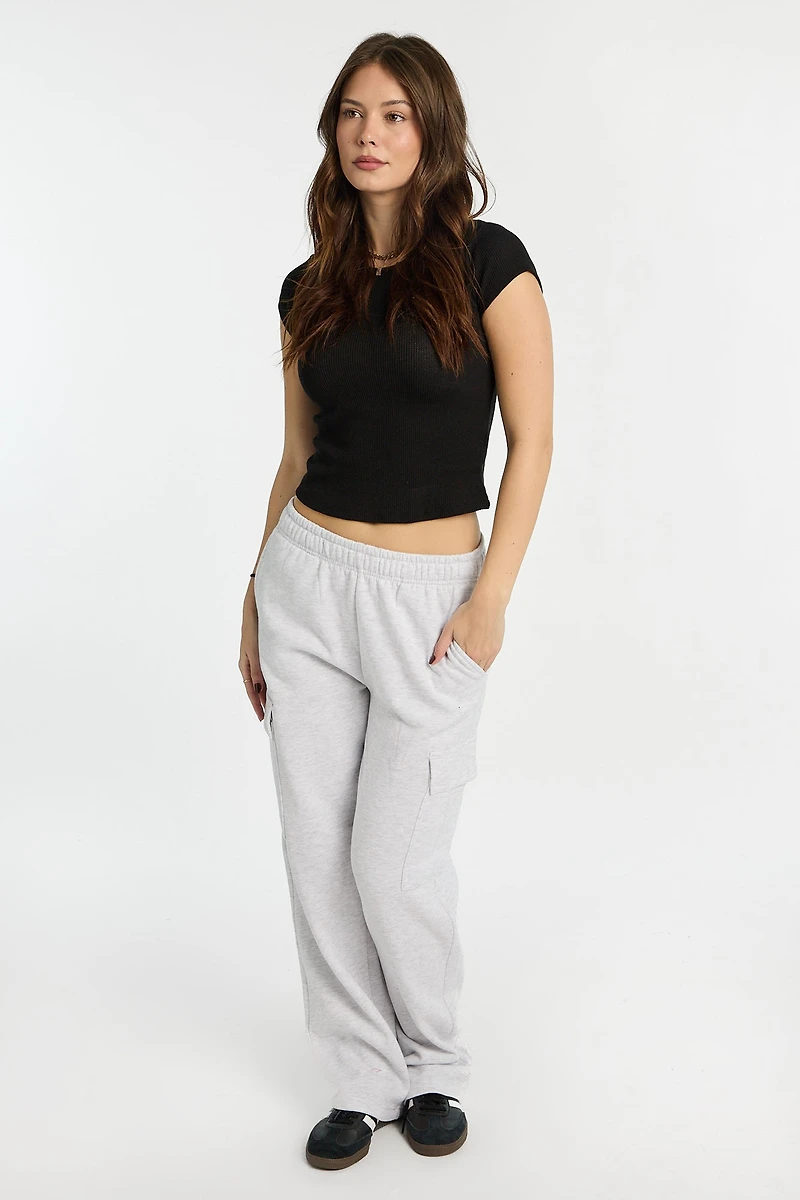 Pantalon de survêtement cargo à jambe large mi-taille