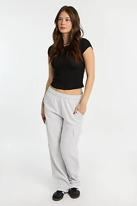 Pantalon de survêtement cargo à jambe large mi-taille