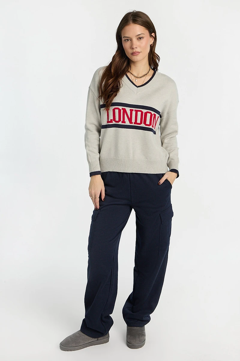 Pantalon de survêtement cargo à jambe large mi-taille