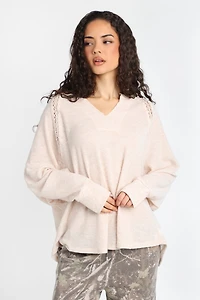 Everyday Waffle Knit Long Sleeve Notch Neck Top