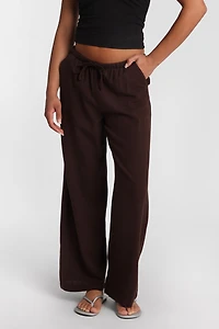 Linen-Blend Drawstring Wide Leg Pants