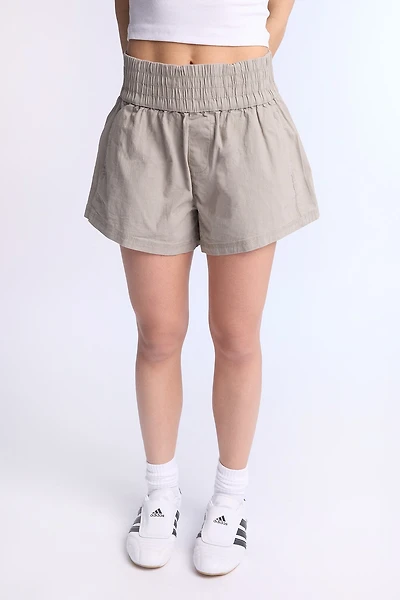 Mid Rise Twill Paperbag Shorts
