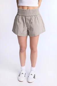 Mid Rise Twill Paperbag Shorts