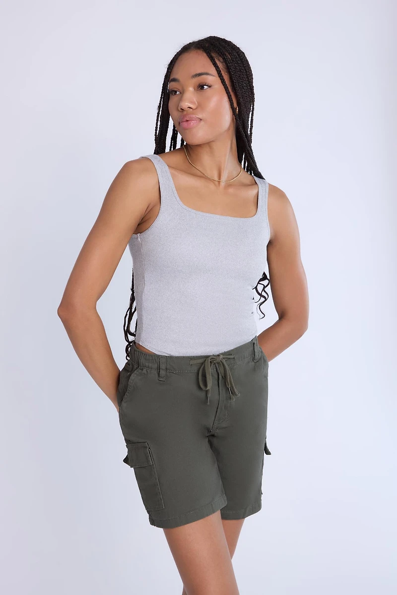 Mid Rise Cargo Bermuda Twill Shorts