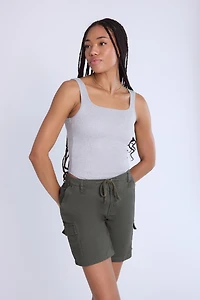 Mid Rise Cargo Bermuda Twill Shorts