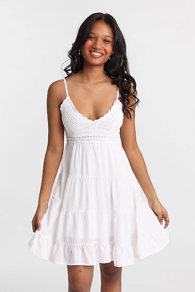 Crochet-Style Bodice Mini Dress
