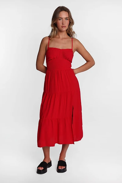 Smocked Waist Cross-Back Maxi Dress