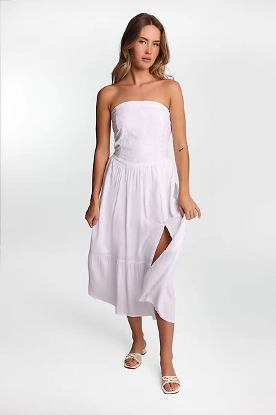 Strapless Embroidered Bustier Maxi Dress