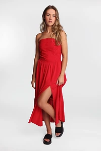 Strapless Embroidered Bustier Maxi Dress