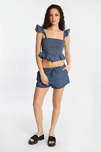 Short taille haute en chambray