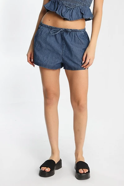 Chambray Drawstrings Shorts