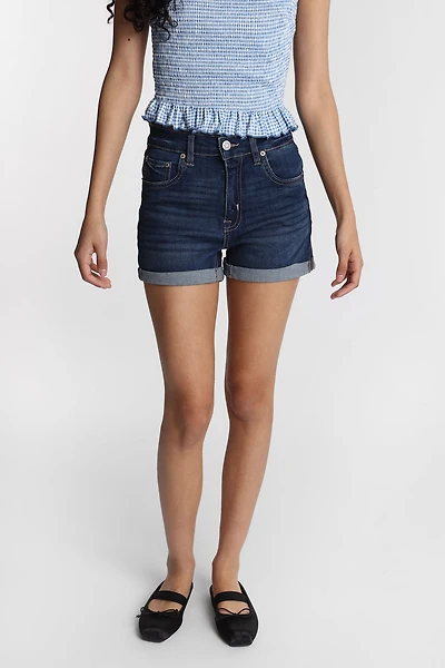 Short en denim mi-long taille haute