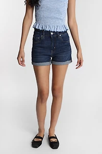 Short en denim mi-long taille haute