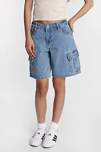 Short en jean taille basse à poches cargo
