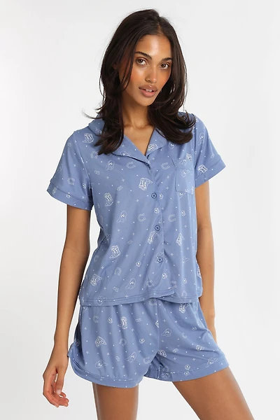 Super Soft Printed Dad Pajama Shirt & Shorts 2-Piece Set