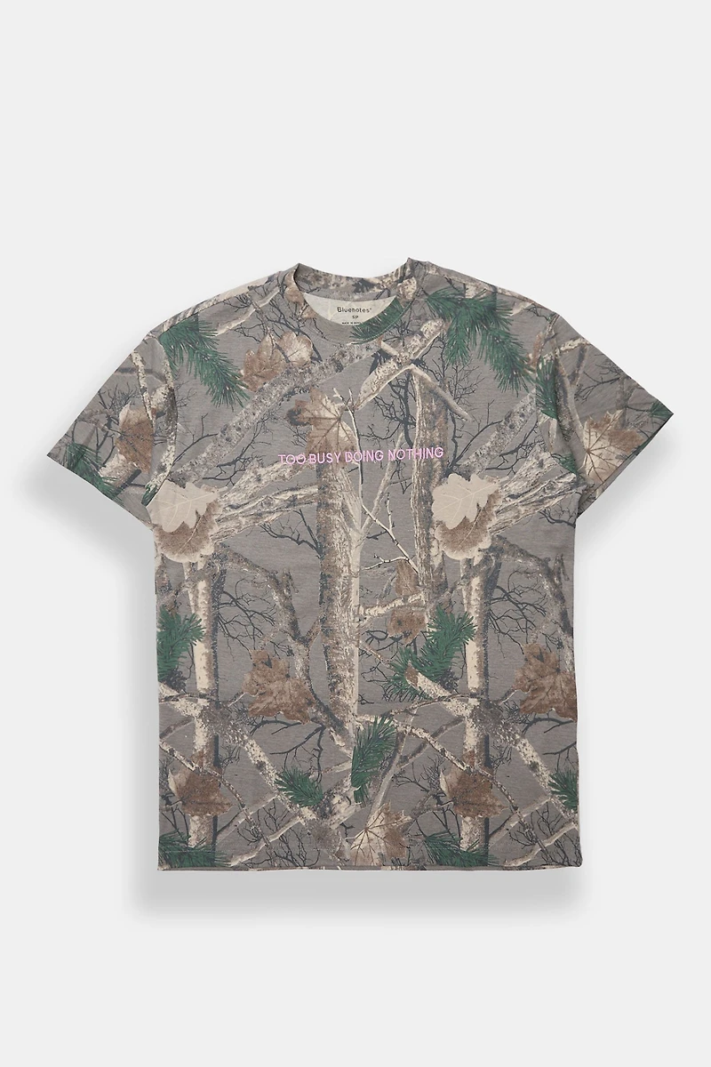Too Busy Doing Nothing Tree Camouflage Embroidered Graphic Boyfriend Tee