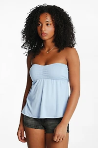 Pointelle Knit Strapless Babydoll Top