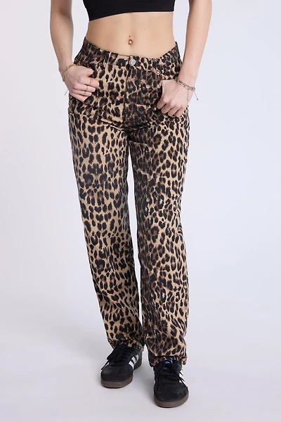 Super High Rise Leopard Baggy Jeans
