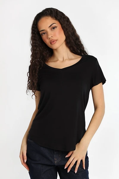 T-shirt décontracté à col en V manches courtes