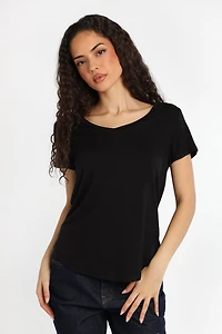 T-shirt décontracté à col en V manches courtes